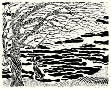 Load image into Gallery viewer, Greeting Card #10 Drawn, woman with tree standing by the water by artist Elizabeth VanDuine