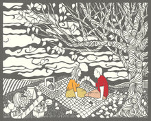 Load image into Gallery viewer, Greeting Card #11 Last Chance, couple toasting on picnic blanket by artist Elizabeth VanDuine