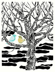 11" x 14" Poster - #30 We- 2 birds perched in a tree by artist Elizabeth VanDuine