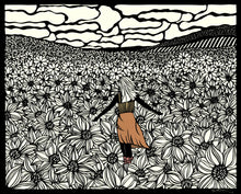 Load image into Gallery viewer, Greeting Card  #2 Alone Not Lonely, woman standing in fielf of flowers by artist Elizabeth VanDuine
