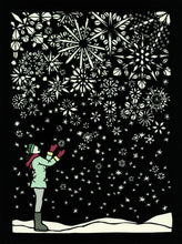 Load image into Gallery viewer, First Flakes-poster design by paper cut artist Elizabeth VanDuine
