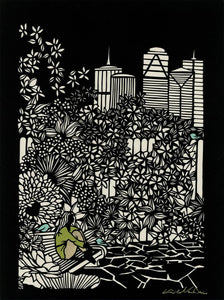 Urban Oasis-poster design by paper cut artist Elizabeth VanDuine