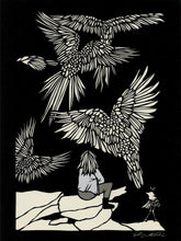 Load image into Gallery viewer, Bird Watcher-poster design by paper cut artist Elizabeth VanDuine