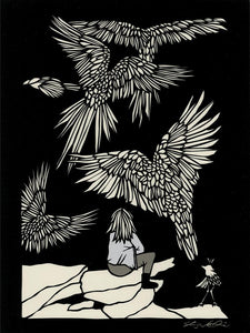 Bird Watcher-poster design by paper cut artist Elizabeth VanDuine