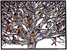 Load image into Gallery viewer, Greeting Card #15 Climbers, children climbing on large tree by artist Elizabeth VanDuine