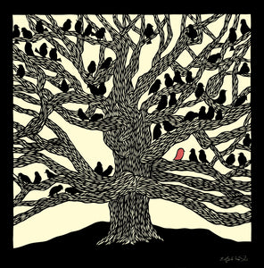 11" x 14" Poster #33 Own It- large tree with several small black birds by artist Elizabeth VanDuine